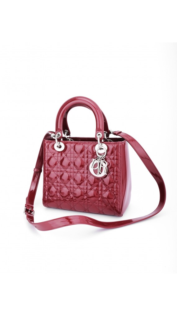 Lady Dior Patent Leather Bag in Red Size Medium