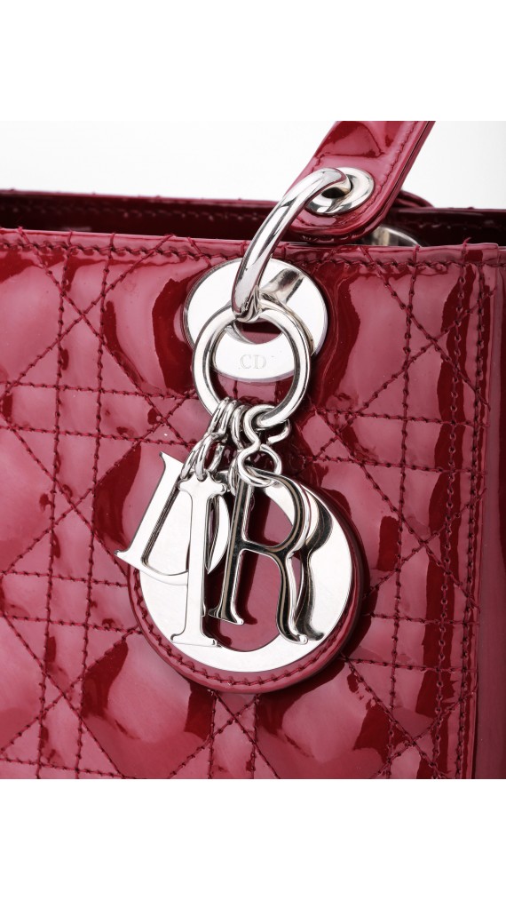 Lady Dior Patent Leather Bag in Red Size Medium