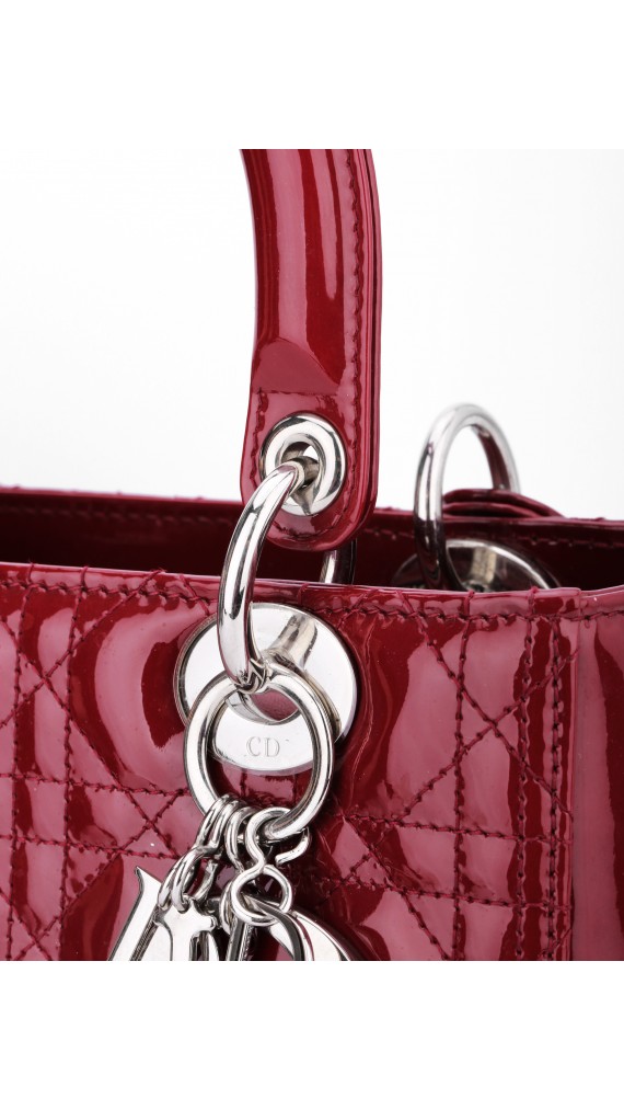 Lady Dior Patent Leather Bag in Red Size Medium