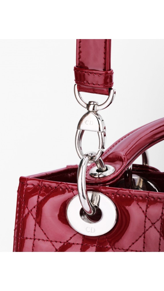 Lady Dior Patent Leather Bag in Red Size Medium