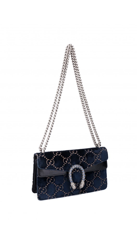 Gucci GG Dionysus Small Blue Velvet Shoulder Bag