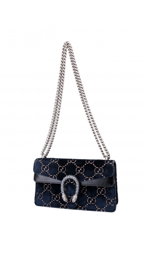 Gucci GG Dionysus Small Blue Velvet Shoulder Bag