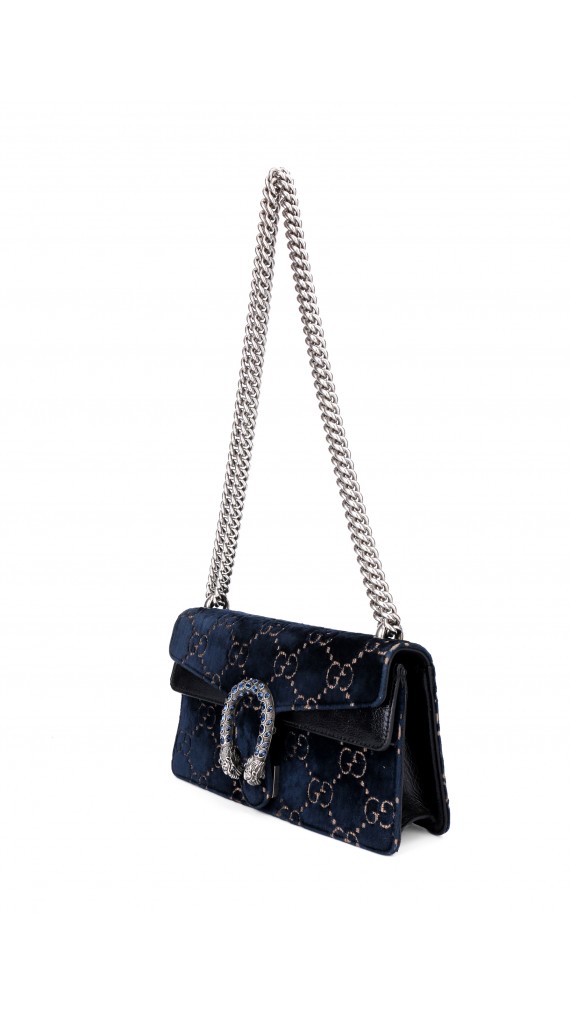 Gucci GG Dionysus Small Blue Velvet Shoulder Bag