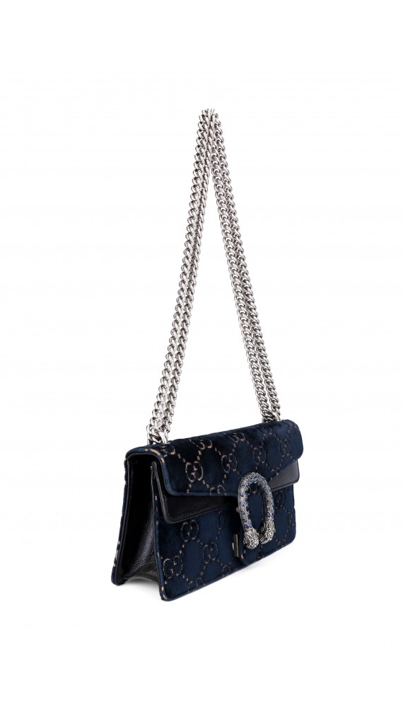 Gucci GG Dionysus Small Blue Velvet Shoulder Bag