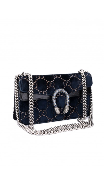 Gucci GG Dionysus Small Blue Velvet Shoulder Bag