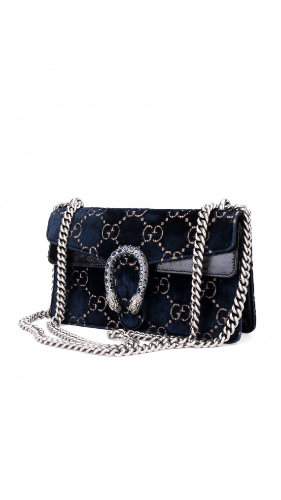 Gucci GG Dionysus Small Blue Velvet Shoulder Bag