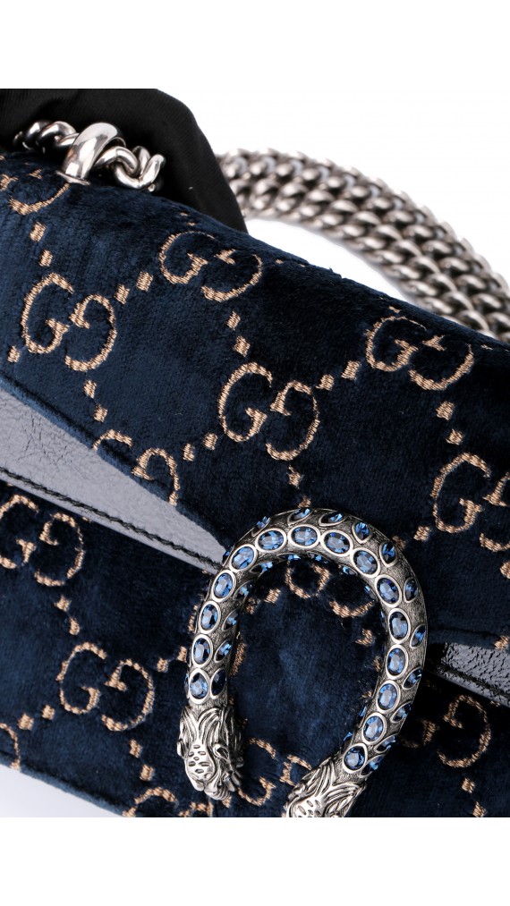 Gucci GG Dionysus Small Blue Velvet Shoulder Bag