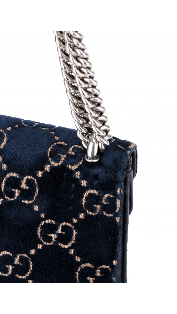 Gucci GG Dionysus Small Blue Velvet Shoulder Bag