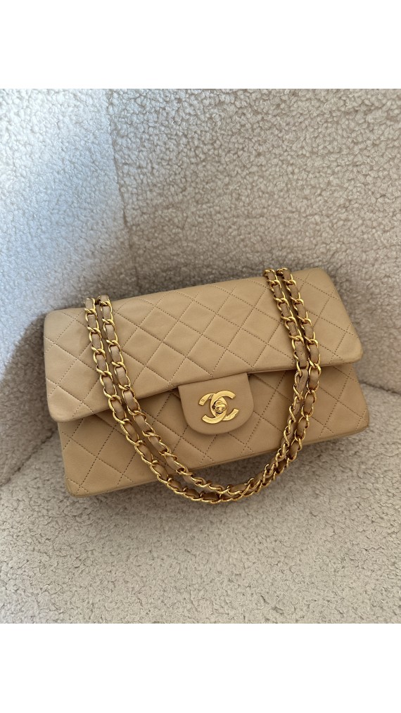 Chanel Classic Double Flap Bag Size Medium Beige