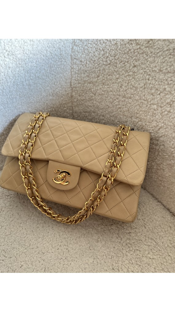 Chanel Classic Double Flap Bag Size Medium Beige