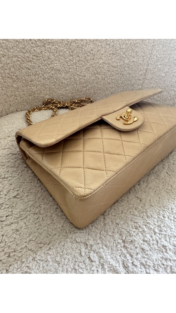 Chanel Classic Double Flap Bag Size Medium Beige