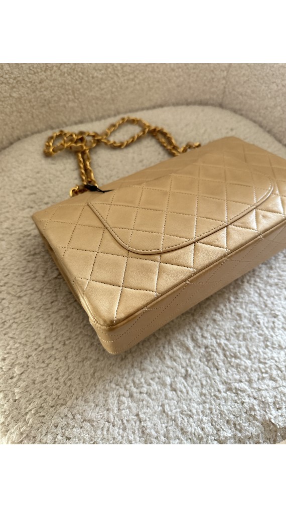 Chanel Classic Double Flap Bag Size Medium Beige