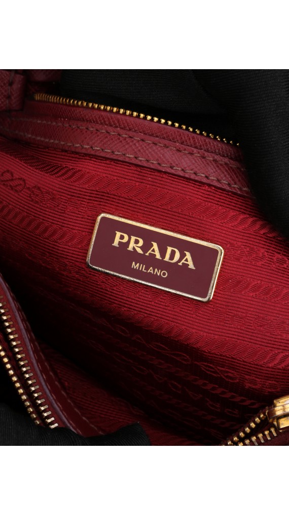 Prada Promenade Lux Mini Tote i Vinrødt Skinn