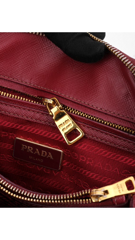 Prada Promenade Lux Mini Tote i Vinrødt Skinn