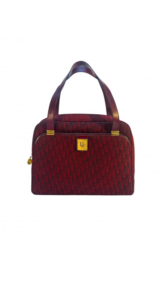 Dior Vintage Monogram Burgundy Tote Bag