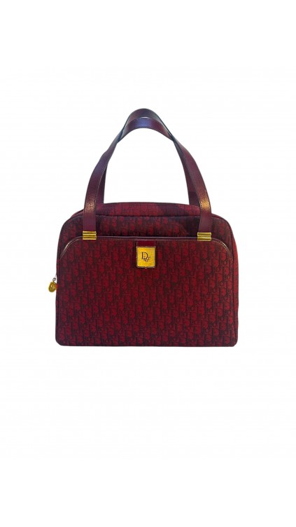 Dior Vintage Monogram Burgundy Tote Bag