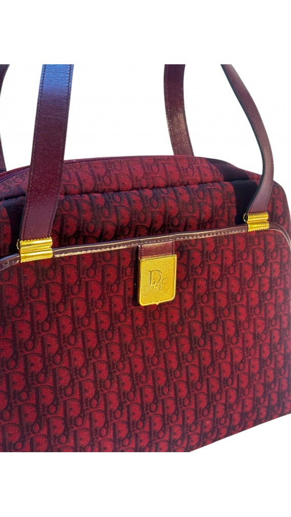 Dior Vintage Monogram Burgundy Tote Bag