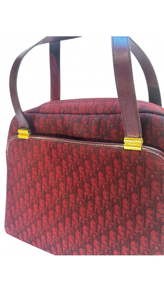 Dior Vintage Monogram Burgundy Tote Bag