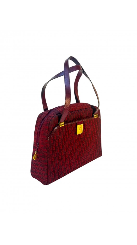 Dior Vintage Monogram Burgundy Tote Bag