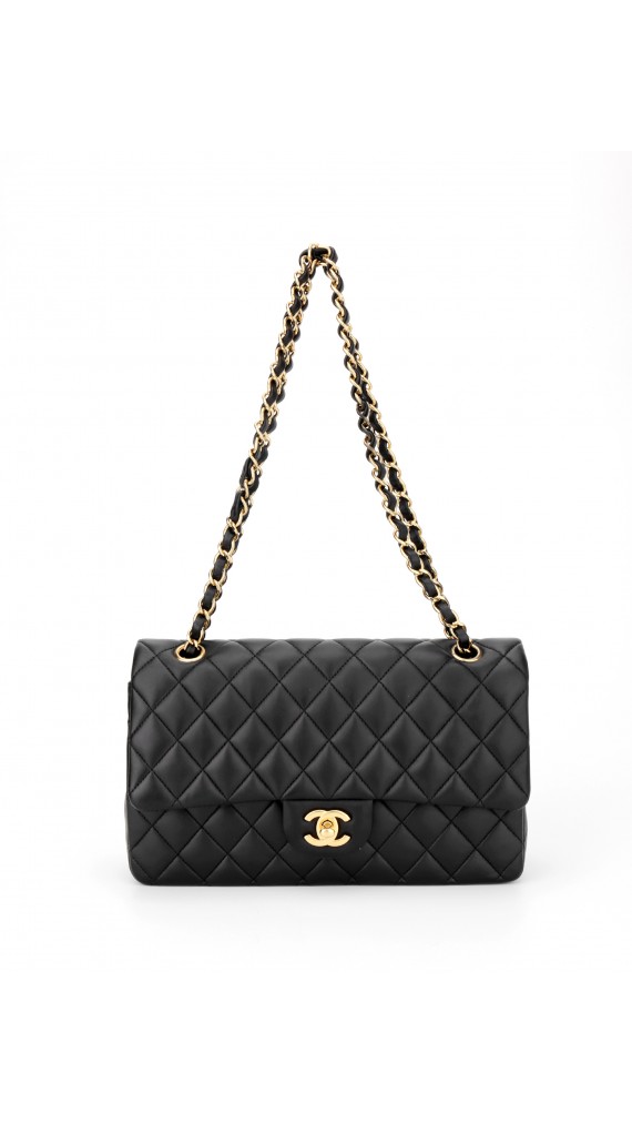 Chanel Classic Double Flap Bag i Size Medium Sort Lammeskinn