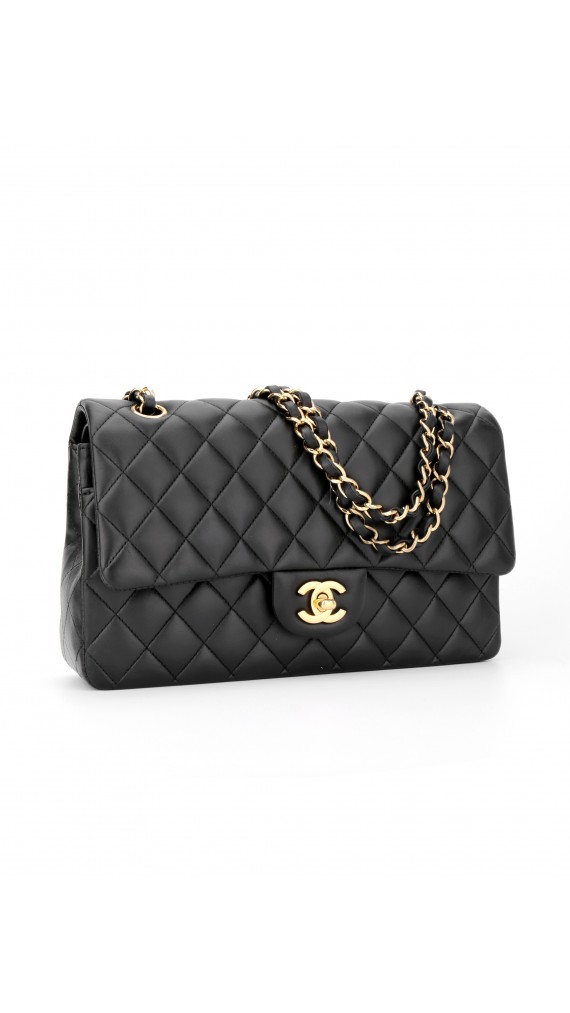 Chanel Classic Double Flap Bag i Size Medium Sort Lammeskinn