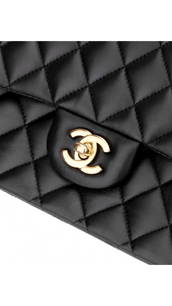 Chanel Classic Double Flap Bag i Size Medium Sort Lammeskinn