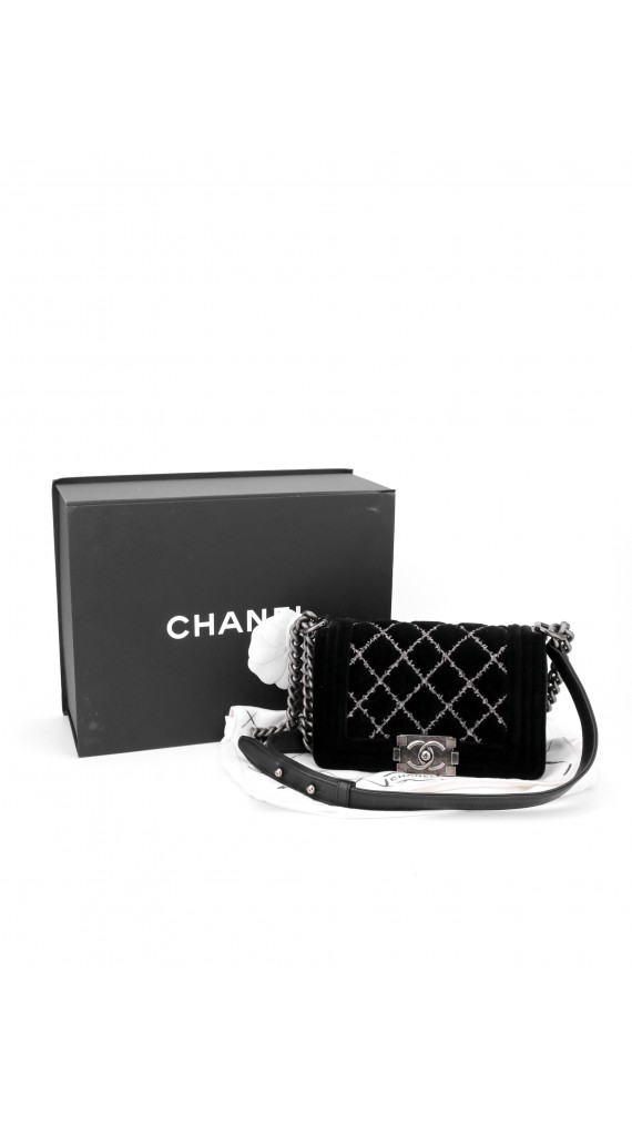 Chanel Boy Velvet Black Shoulder Bag