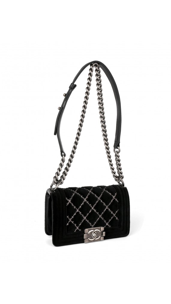 Chanel Boy Velvet Black Shoulder Bag