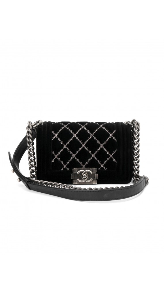 Chanel Boy Velvet Black Shoulder Bag