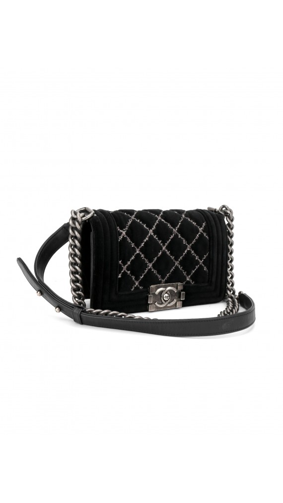 Chanel Boy Velvet Black Shoulder Bag