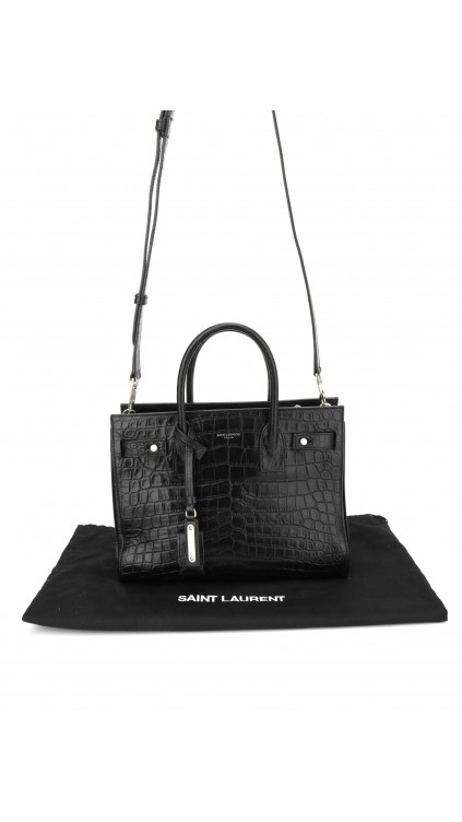 Saint Laurent Sac De Jour crocodile embossed shoulder bag