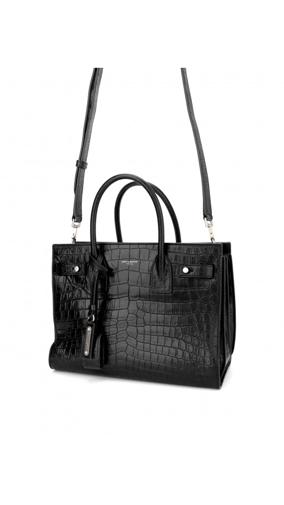 Saint Laurent Sac De Jour crocodile embossed shoulder bag