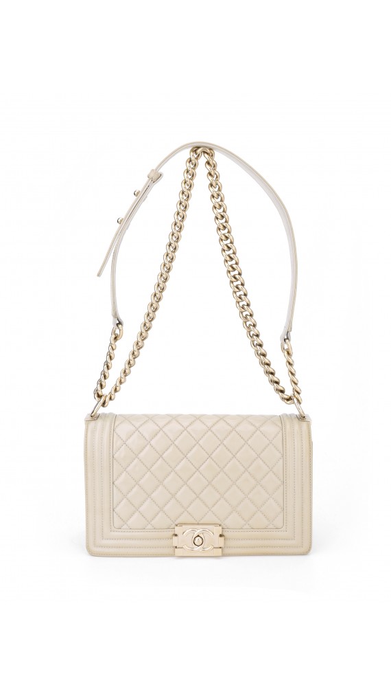 Chanel Boy Patent Beige Shoulder Bag