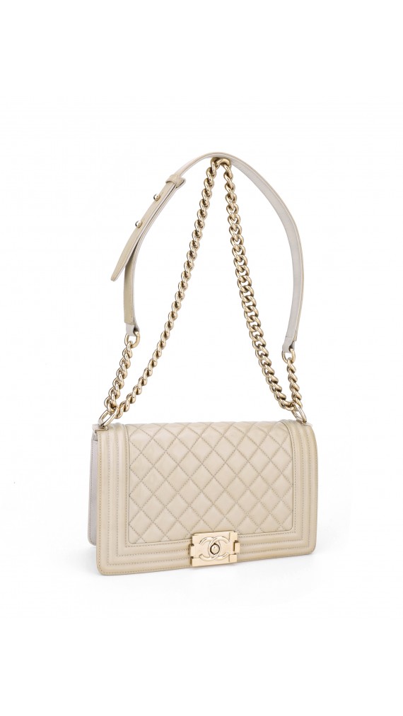 Chanel Boy Patent Beige Shoulder Bag