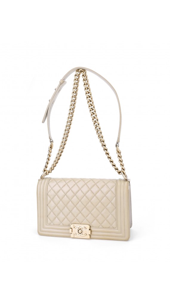 Chanel Boy Patent Beige Shoulder Bag