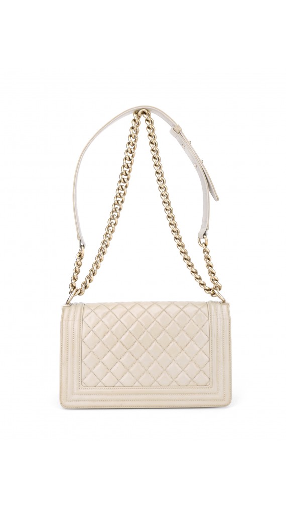 Chanel Boy Patent Beige Shoulder Bag