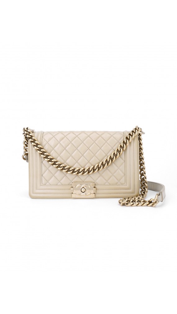 Chanel Boy Patent Beige Shoulder Bag