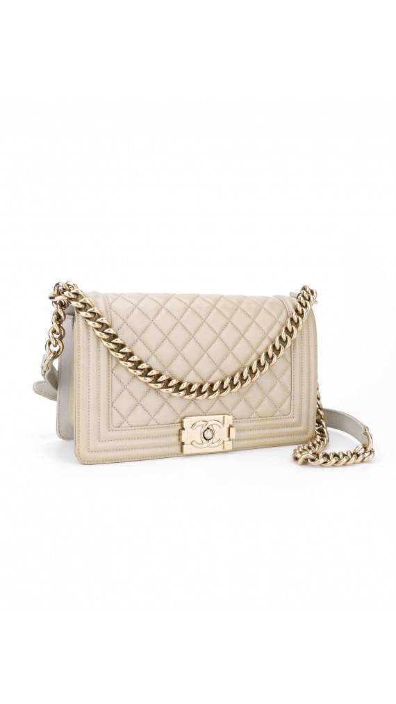 Chanel Boy Patent Beige Shoulder Bag