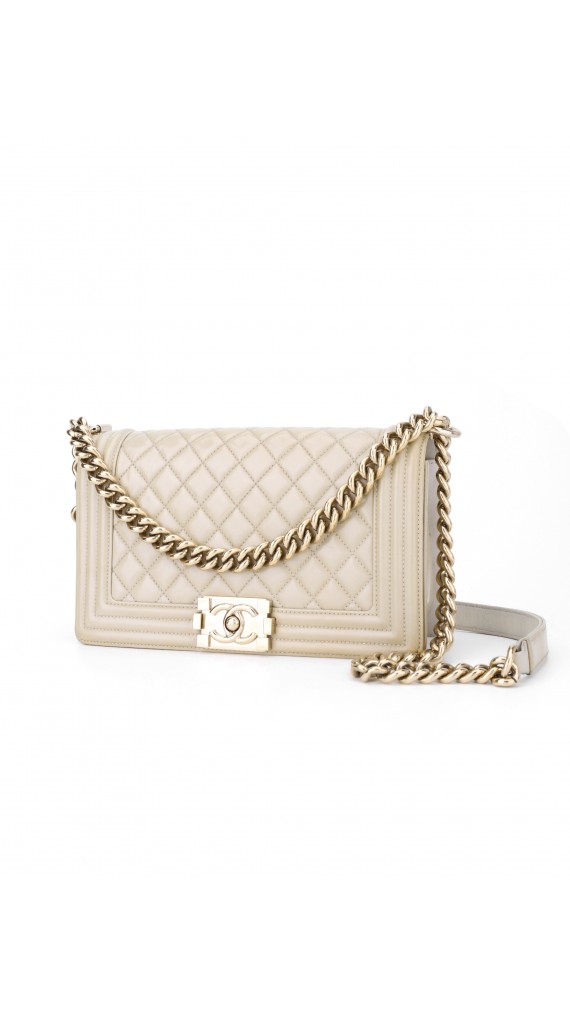 Chanel Boy Patent Beige Shoulder Bag