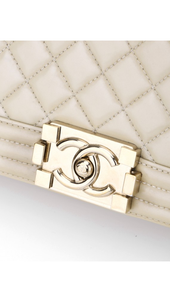 Chanel Boy Patent Beige Shoulder Bag