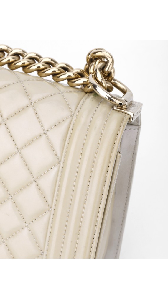 Chanel Boy Patent Beige Shoulder Bag