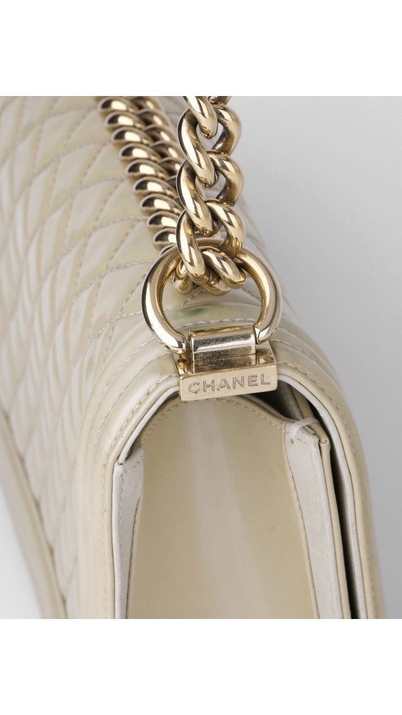 Chanel Boy Patent Beige Shoulder Bag