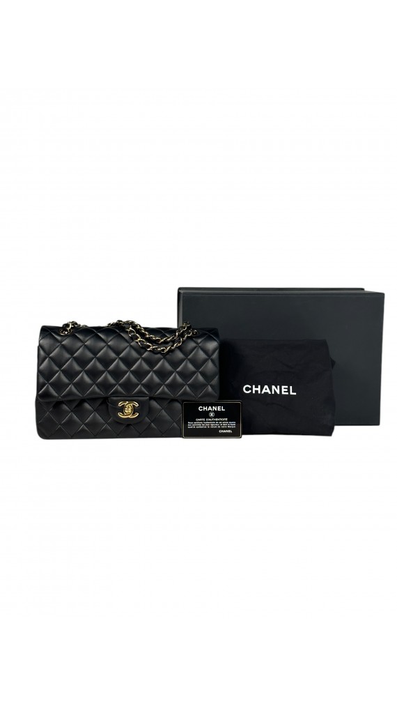 Chanel Classic Double Flap Bag i Size Medium Sort Lammeskinn