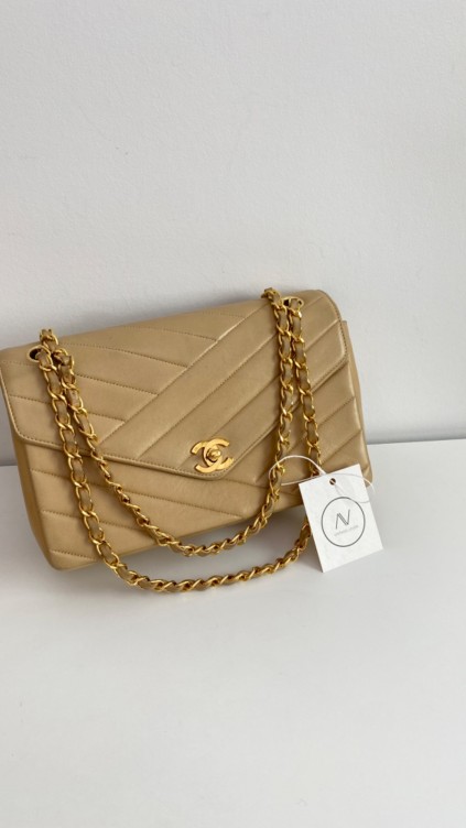 Chanel Single Flap Bag Beige